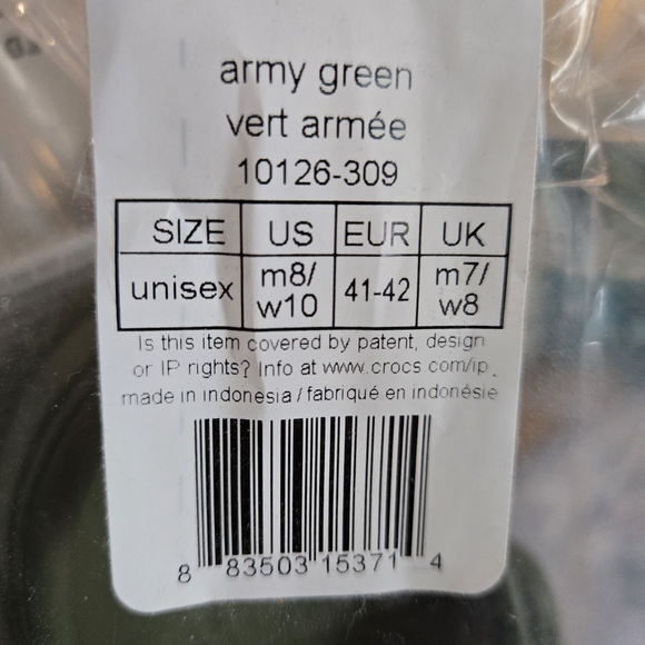 NWT Army Green Unisex Crocs M8/W10 - Picture 1 of 4